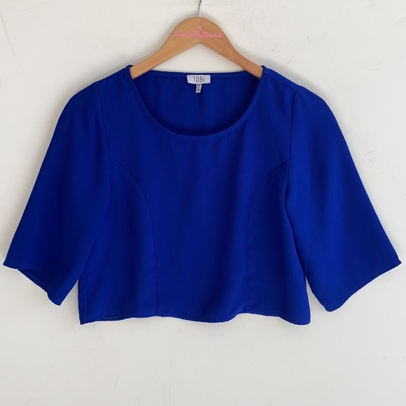 Tobi Royal Blue 3/4 Sleeve crop Blouse, Size S - Picture 1 of 7